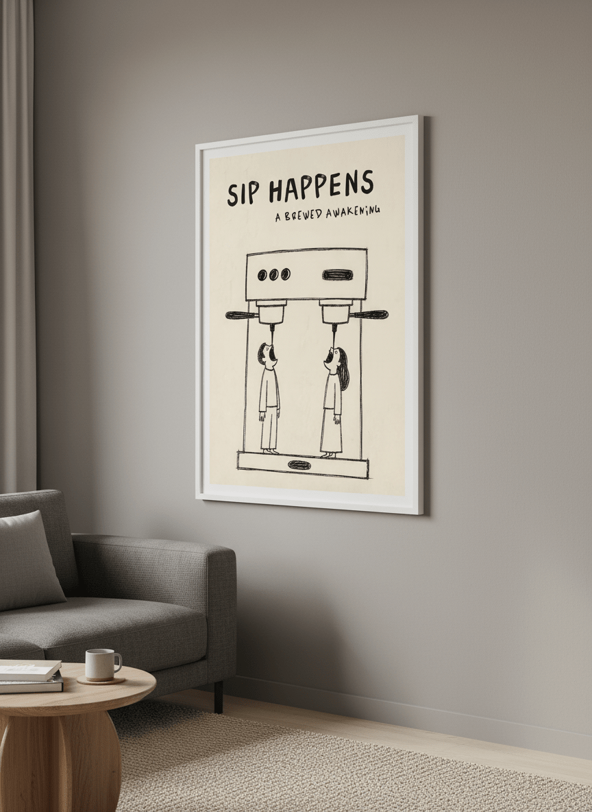 Modern wall art styled above a sofa in a neutral living room