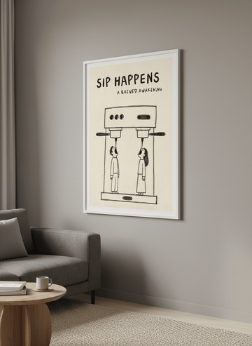 Modern wall art styled above a sofa in a neutral living room