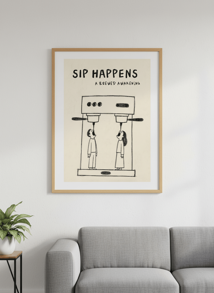 Modern wall art styled above a sofa in a neutral living room