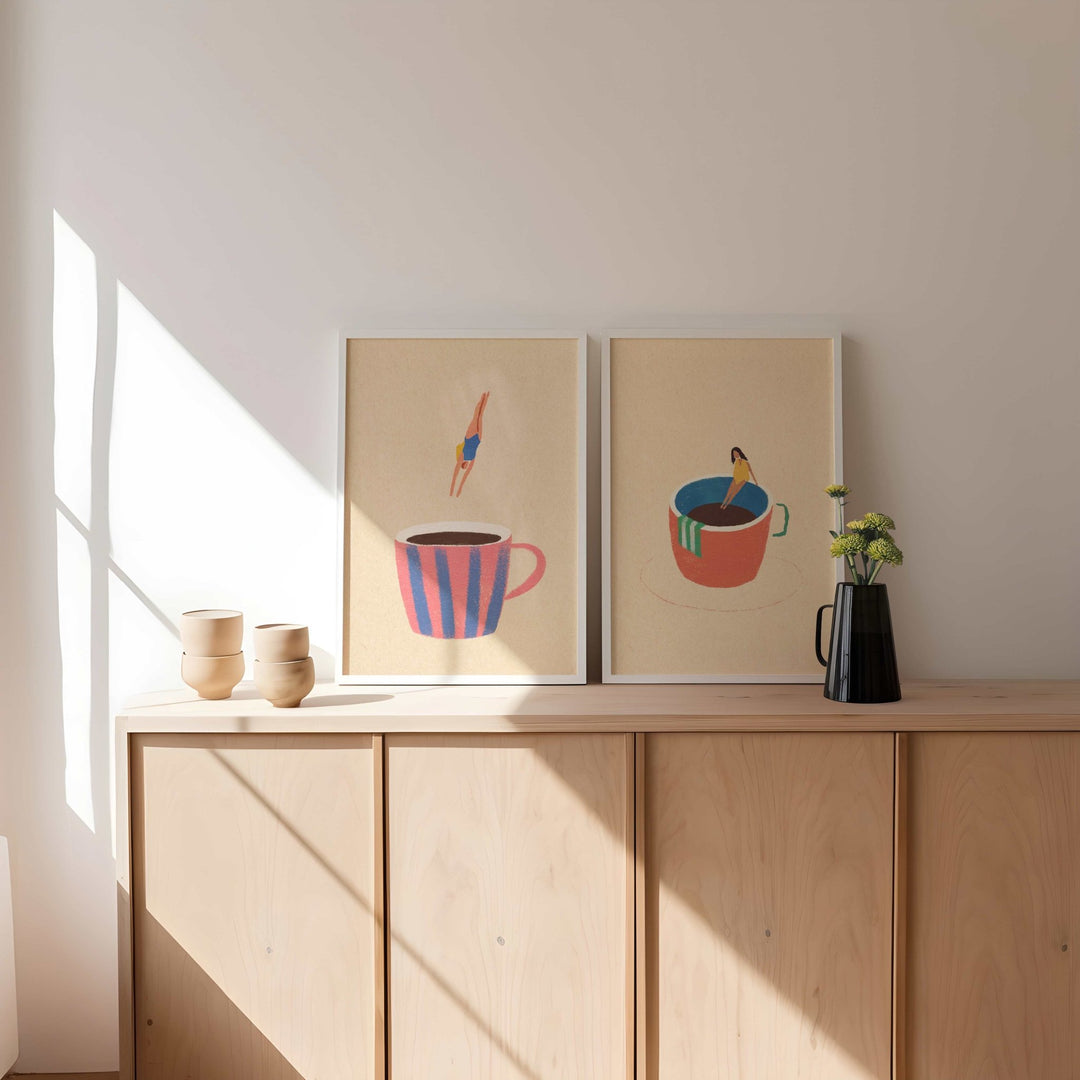 Coffee Swim by Henry Rivers Set of 2 wall - art - picture - poster