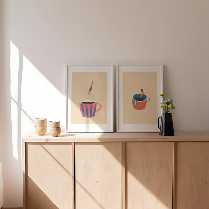 Coffee Swim by Henry Rivers Set of 2 wall - art - picture - poster
