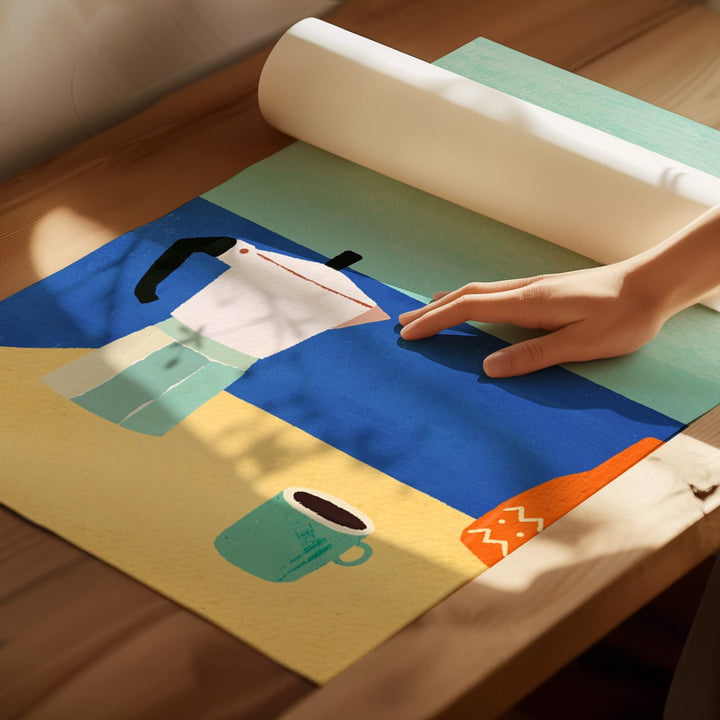 unrolled coffee artwork on wood panels