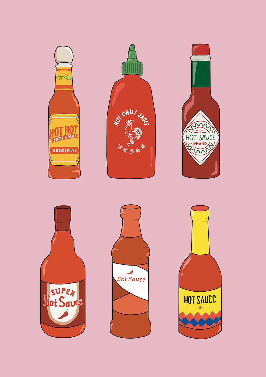 Collection of Hot Sauces Art by Lucia Sankovic