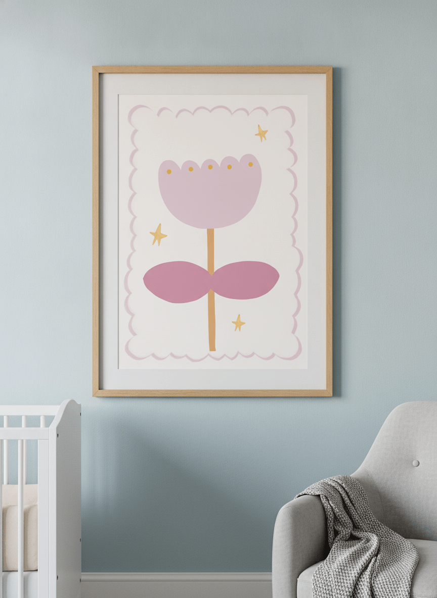 Soft neutral wall art styled in a serene nursery with pastel tones