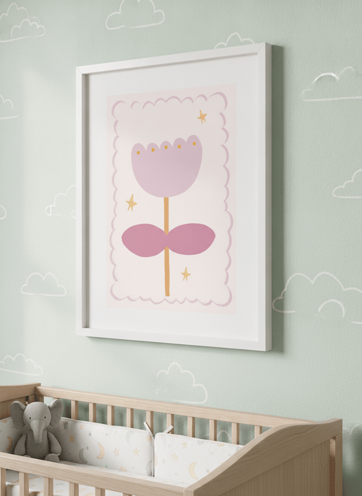 Soft neutral wall art styled in a serene nursery with pastel tones