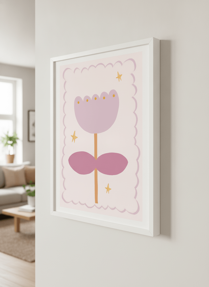 Modern wall art styled above a sofa in a neutral living room