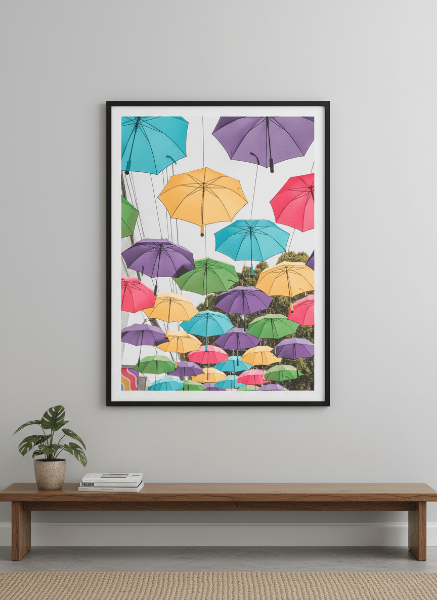 Modern wall art styled above a sofa in a neutral living room