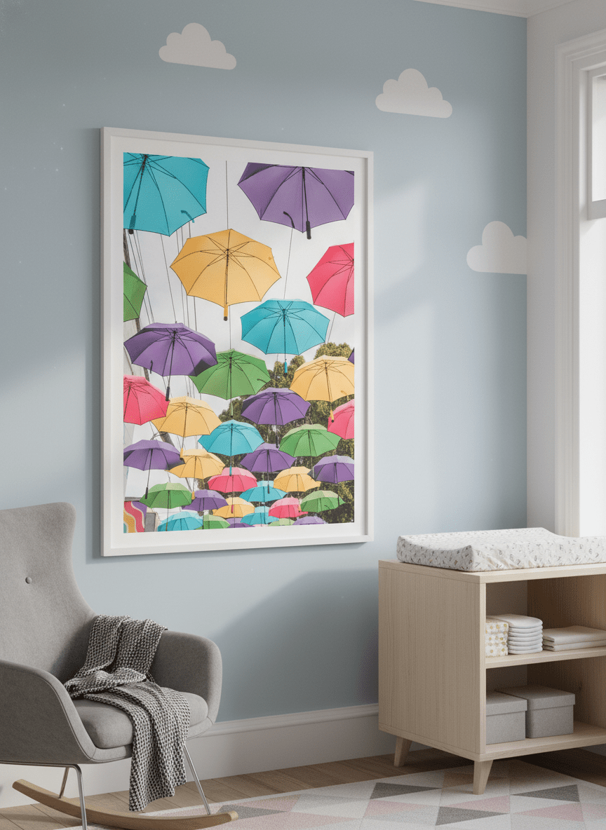Soft neutral wall art styled in a serene nursery with pastel tones