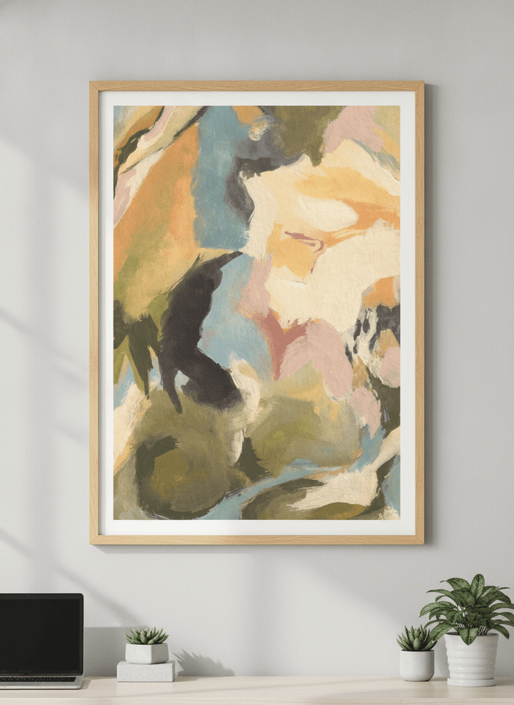 Contemporary wall art featured in a bright modern office workspace