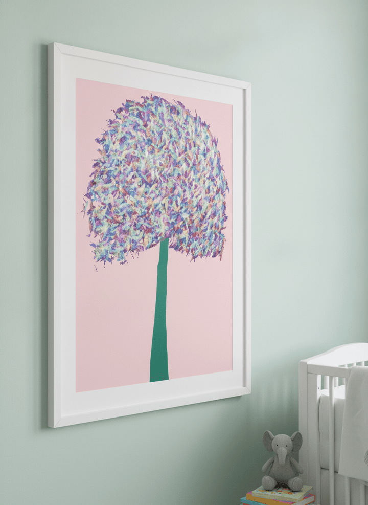 Soft neutral wall art styled in a serene nursery with pastel tones