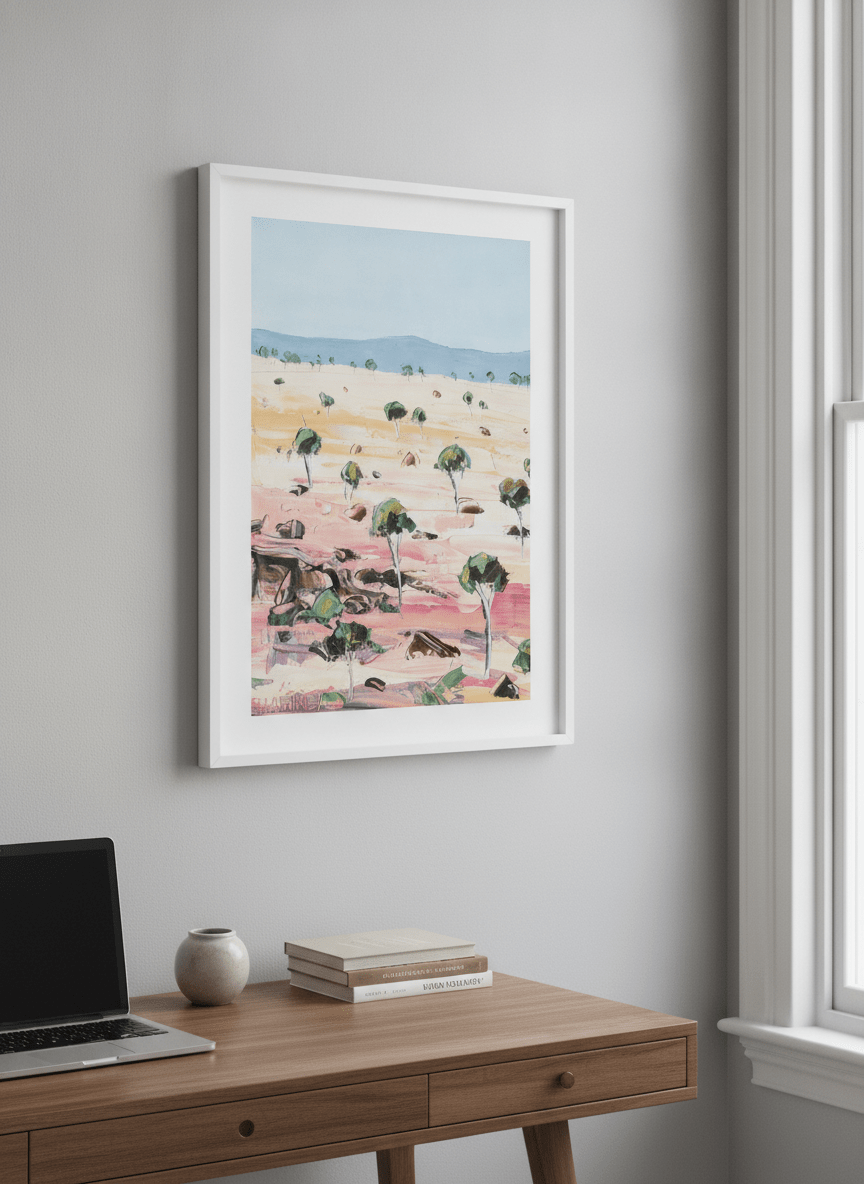 Contemporary wall art featured in a bright modern office workspace