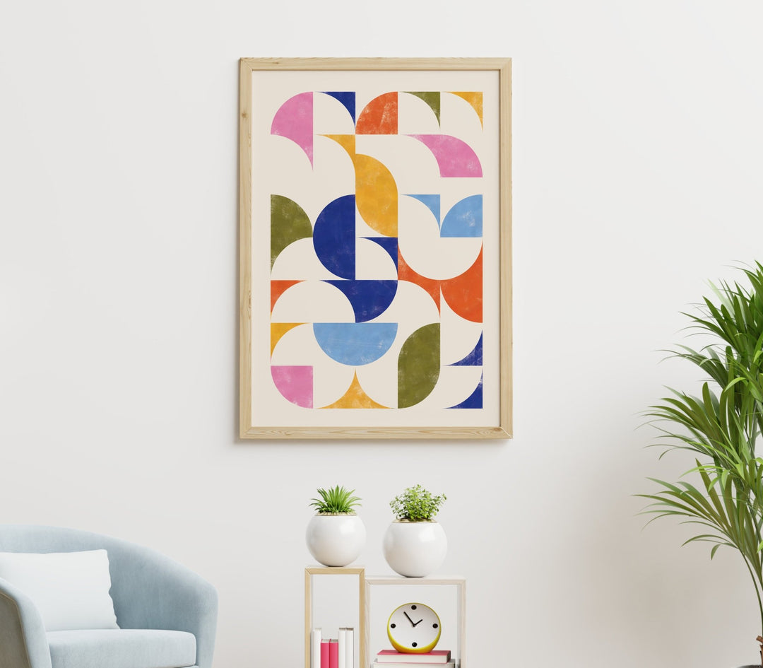 Coloured Random Geometry by Maison Bootsy,gallery wall,timber border