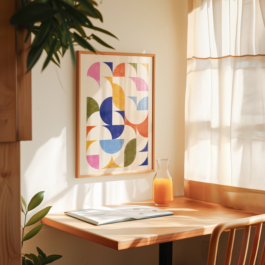 Coloured Random Geometry by Maison Bootsy,gallery wall,timber border