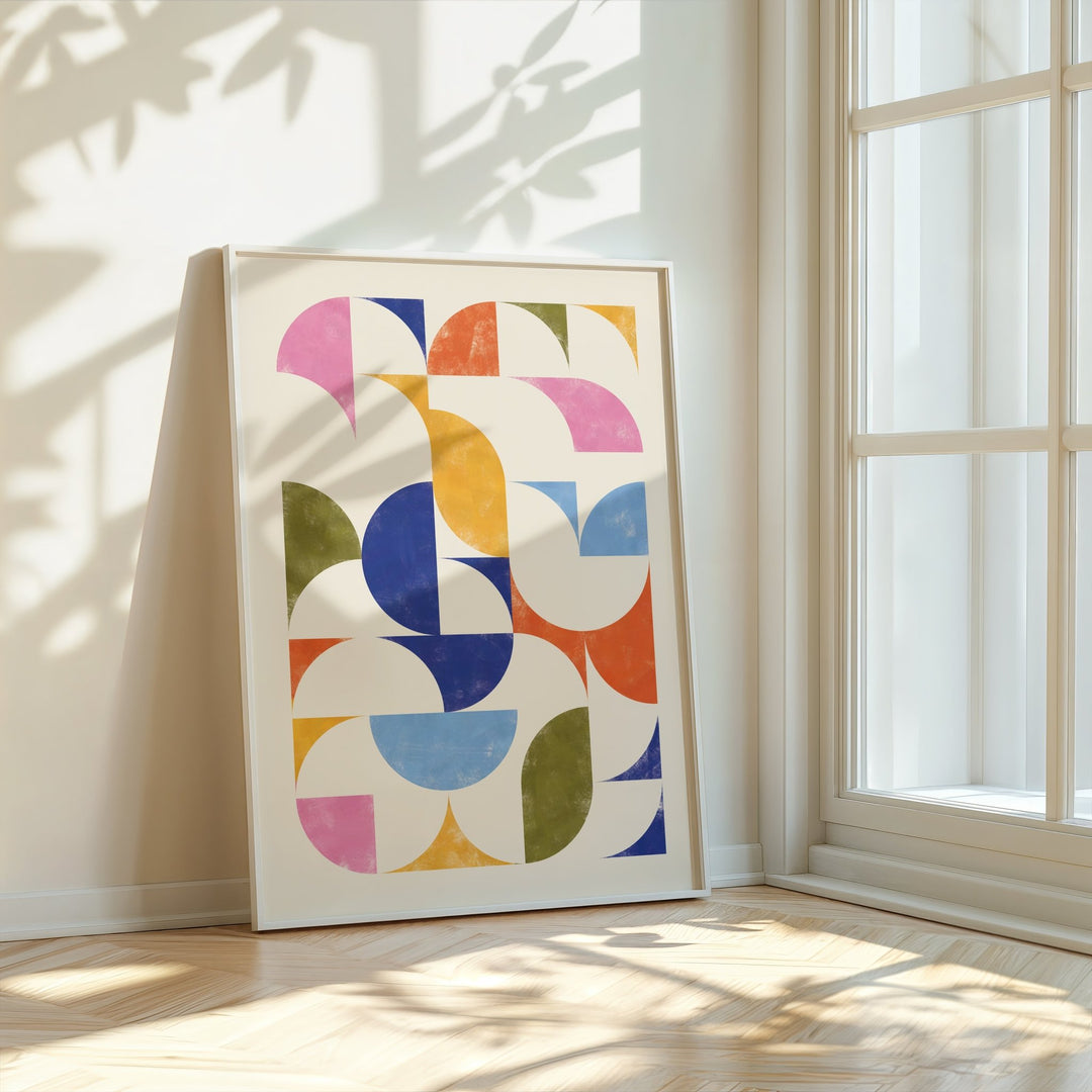 Coloured Random Geometry by Maison Bootsy,gallery wall,timber border