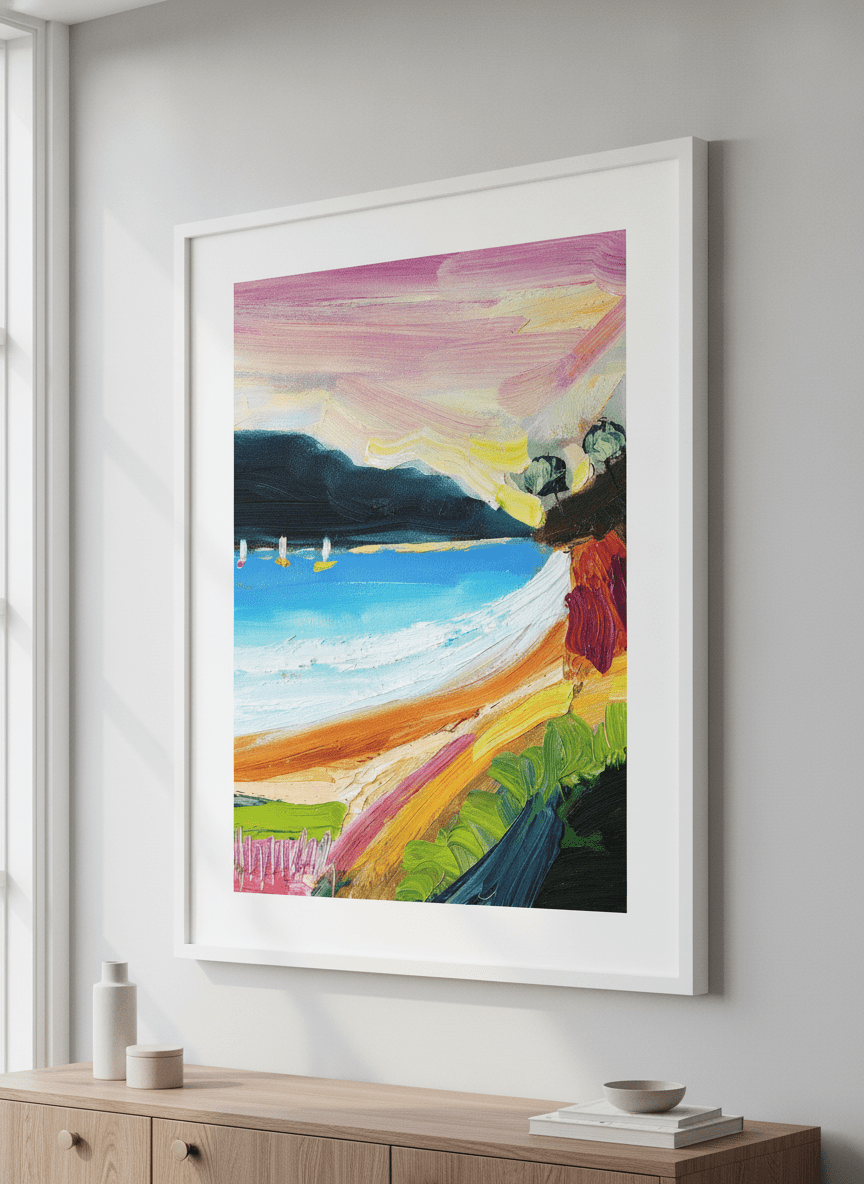 Wall art styled above a dining table in a contemporary home