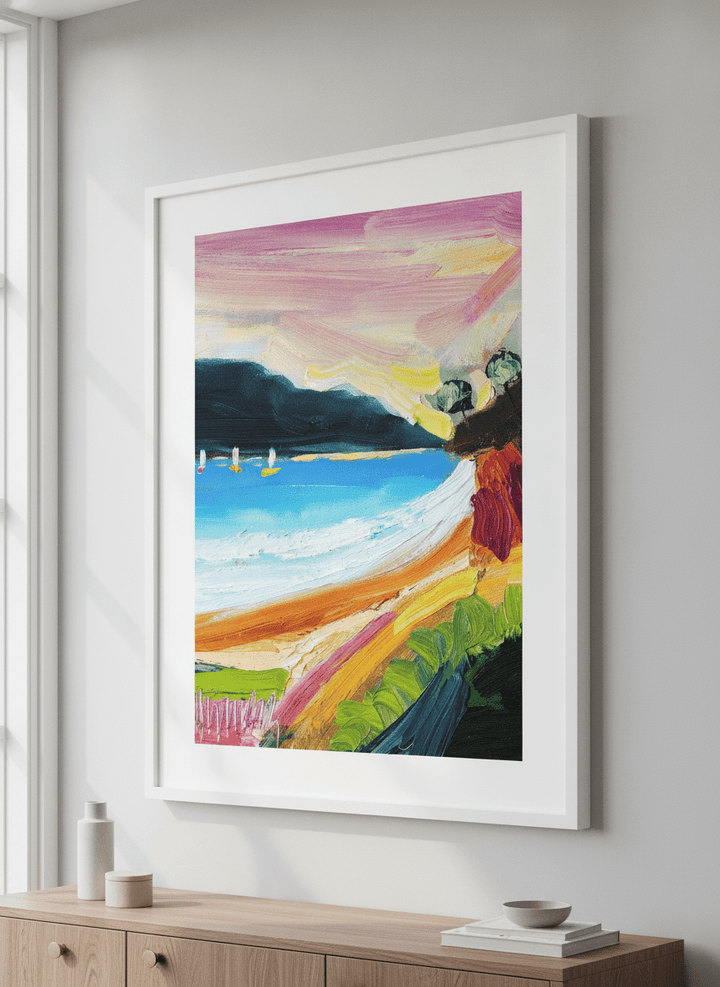 Wall art styled above a dining table in a contemporary home