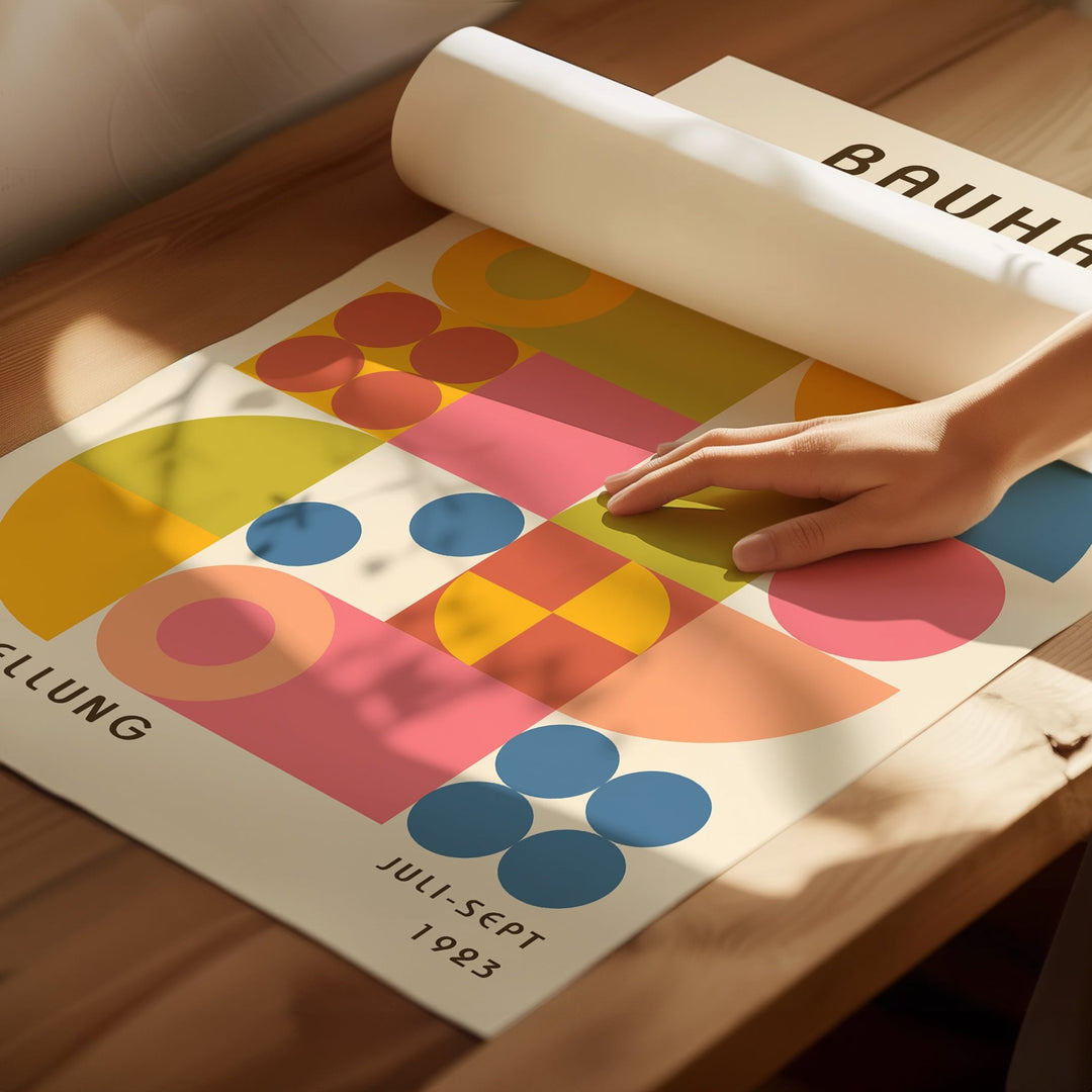 Colourful Bauhaus Trio Wall Art Prints,bedroom,timber border