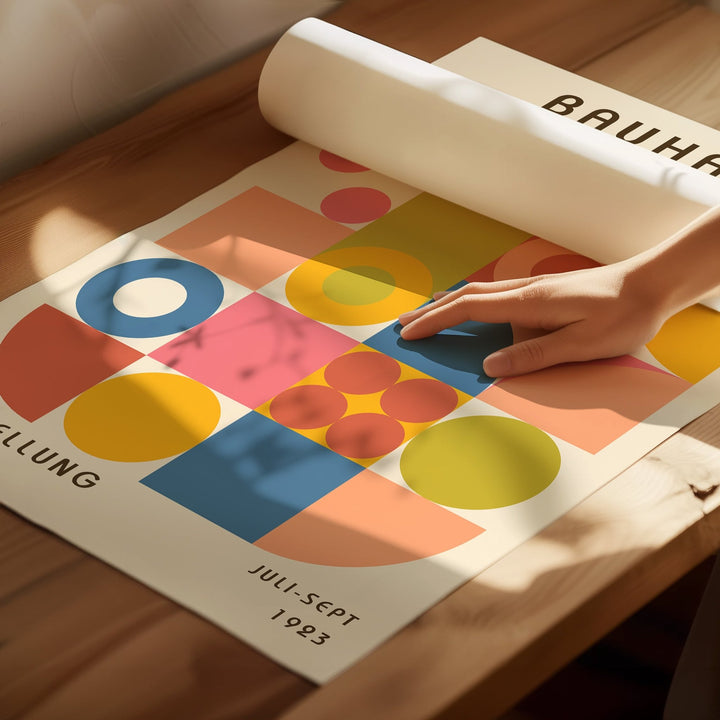 Colourful Bauhaus Trio Wall Art Prints,bedroom,timber border