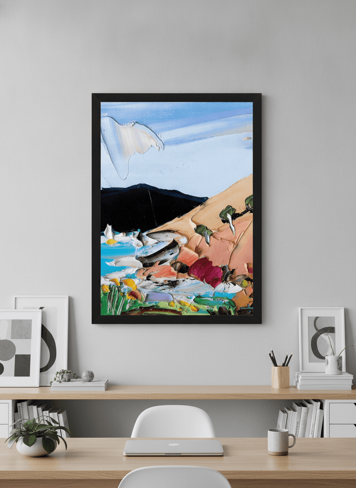 Contemporary wall art featured in a bright modern office workspace