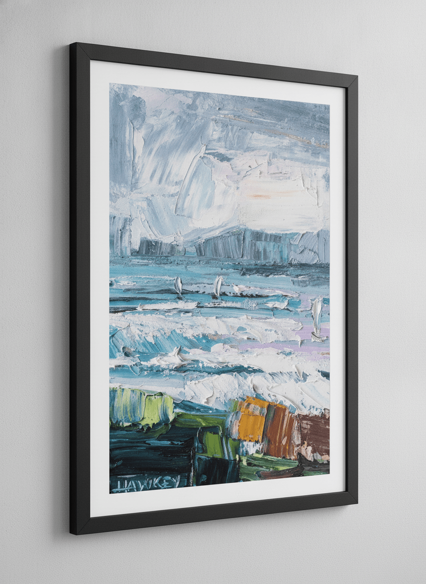 Contemporary wall art featured in a bright modern office workspace