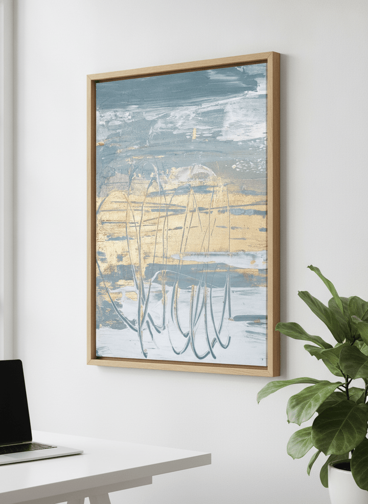 Contemporary wall art featured in a bright modern office workspace
