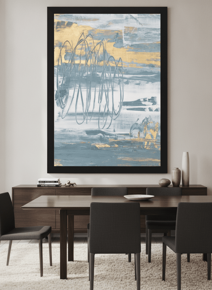 Monumental artwork centred on a feature wall in a luxe interior