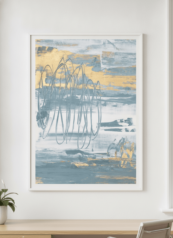 Contemporary wall art featured in a bright modern office workspace