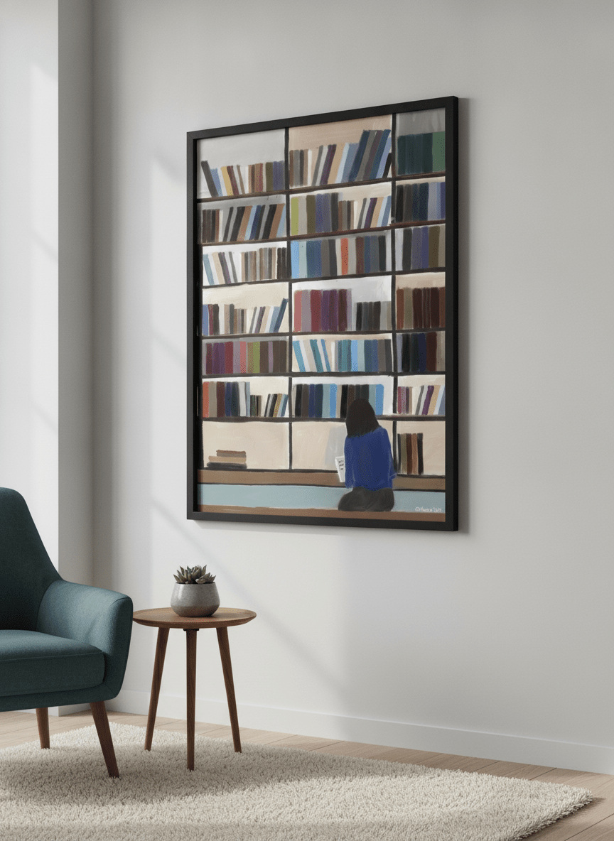 Modern wall art styled above a sofa in a neutral living room