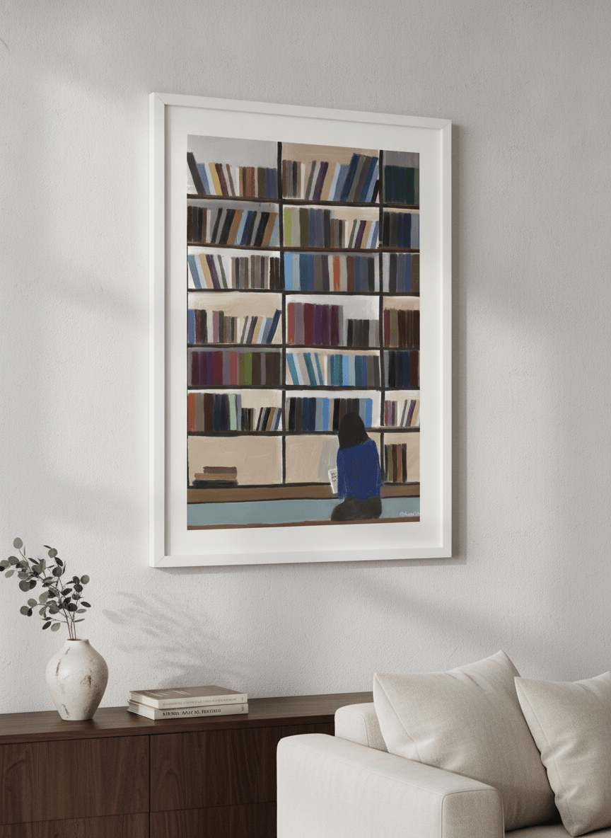 Modern wall art styled above a sofa in a neutral living room