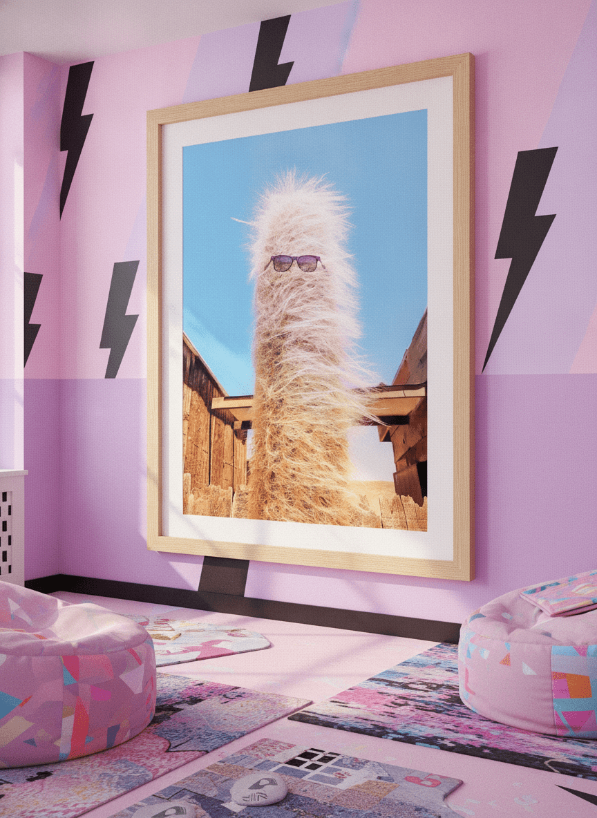 Bold wall art styled in a colourful, eclectic modern home