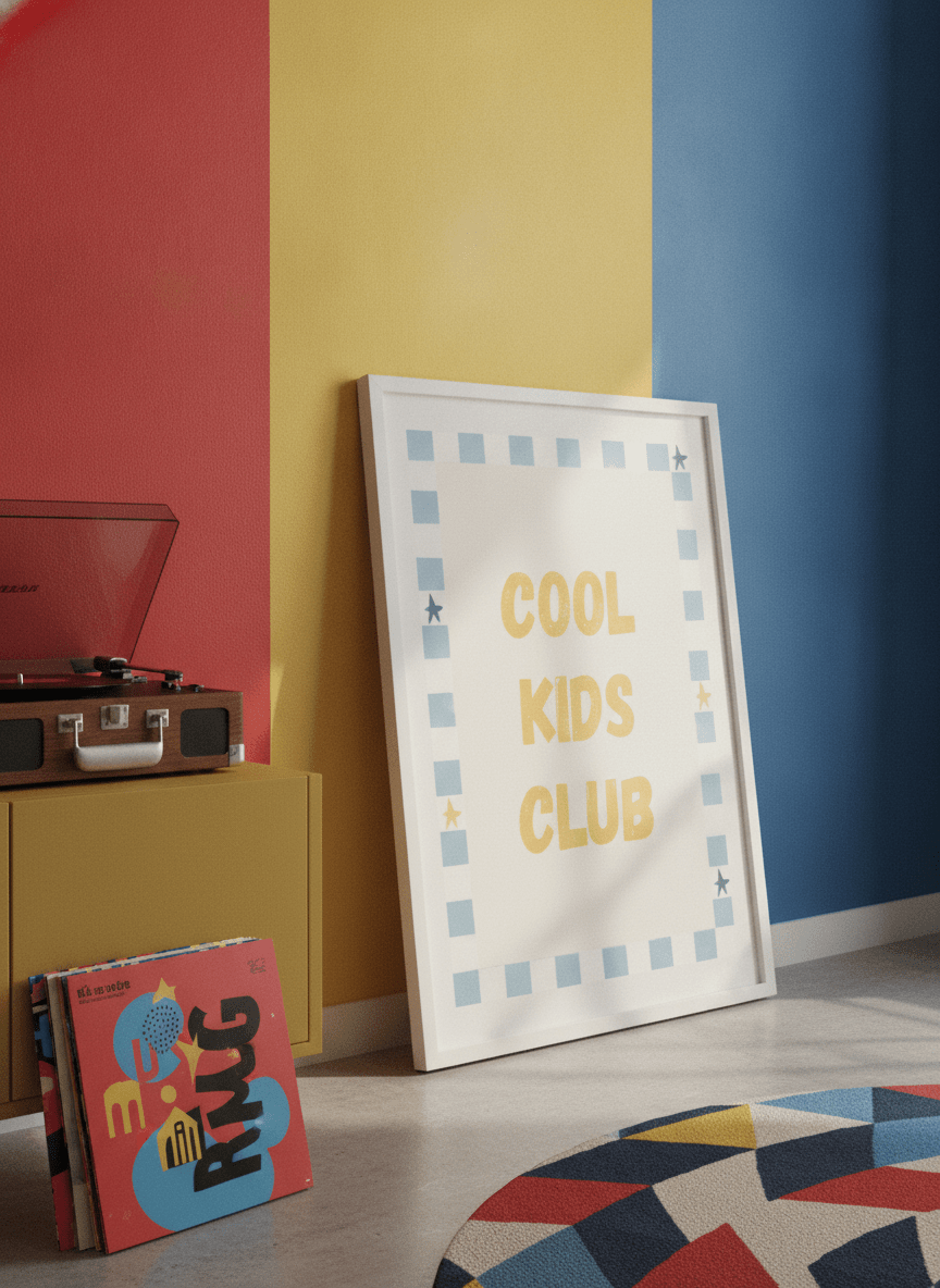Bold wall art styled in a colourful, eclectic modern home