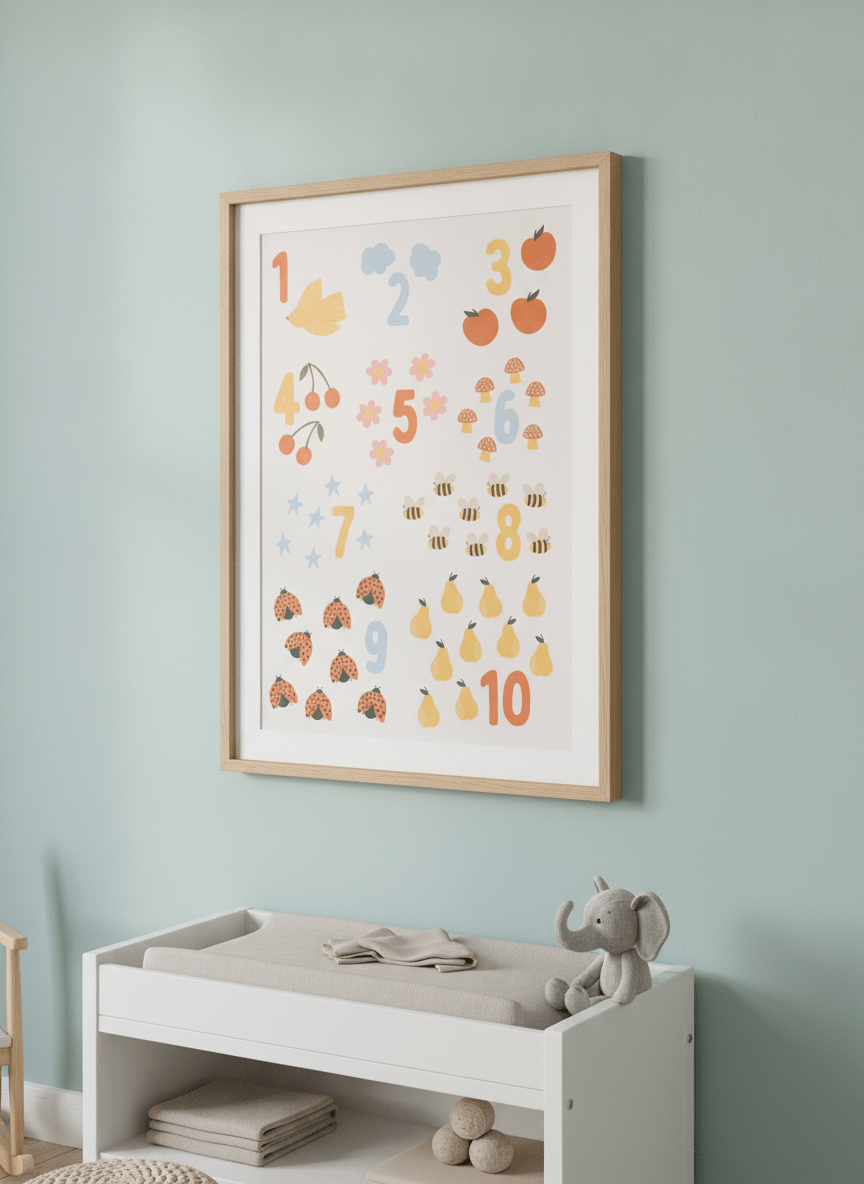 Soft neutral wall art styled in a serene nursery with pastel tones