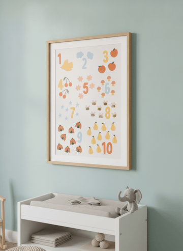 Soft neutral wall art styled in a serene nursery with pastel tones