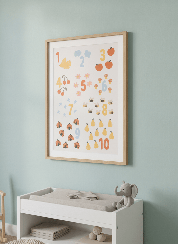 Soft neutral wall art styled in a serene nursery with pastel tones