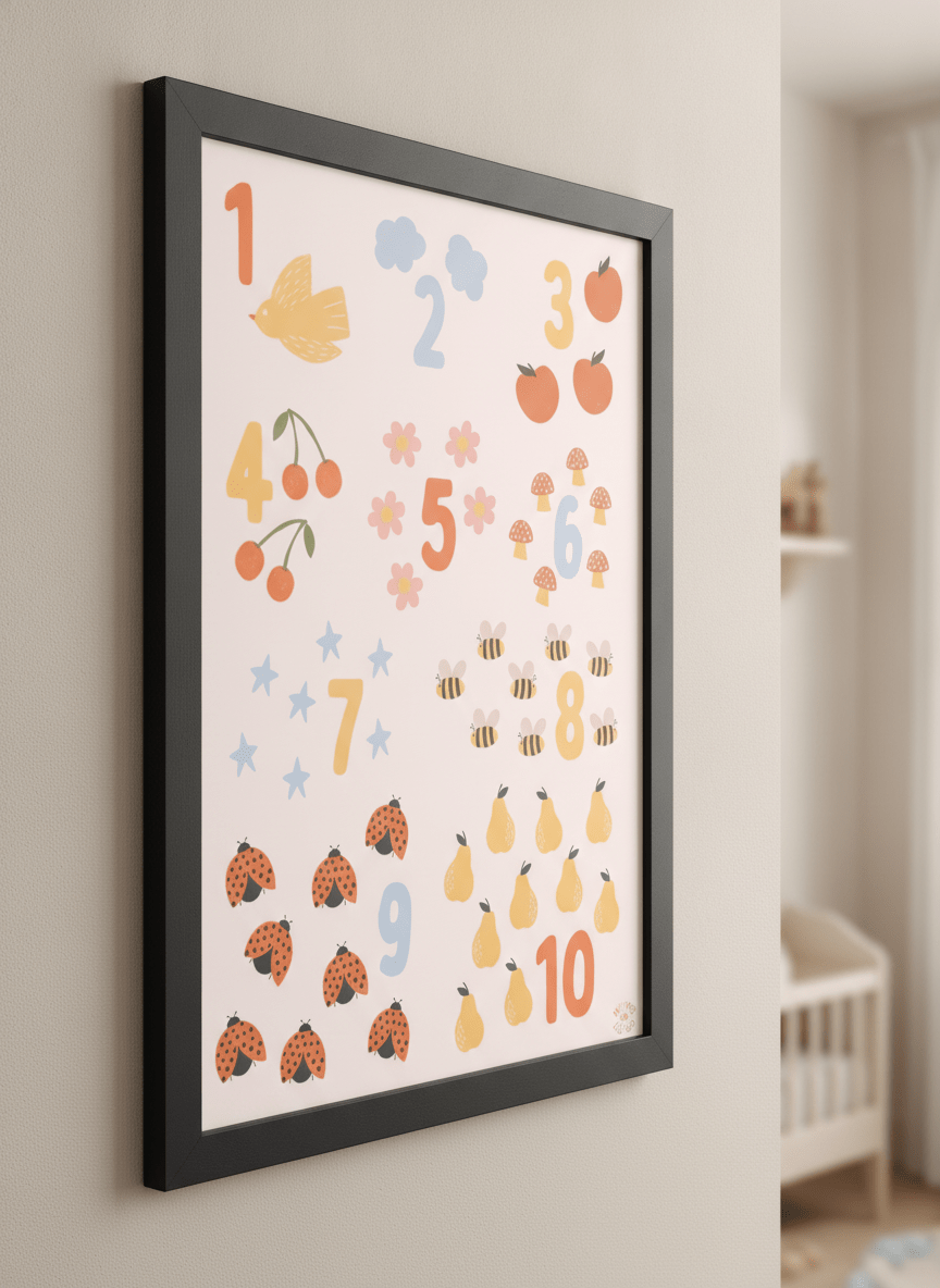 Soft neutral wall art styled in a serene nursery with pastel tones