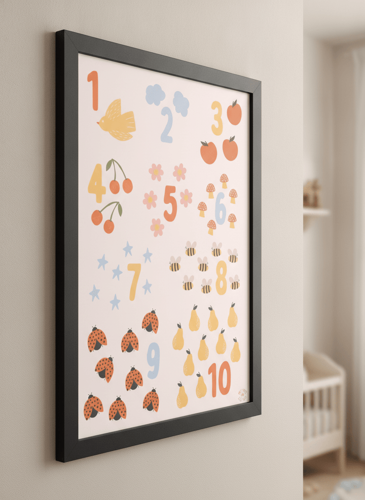 Soft neutral wall art styled in a serene nursery with pastel tones