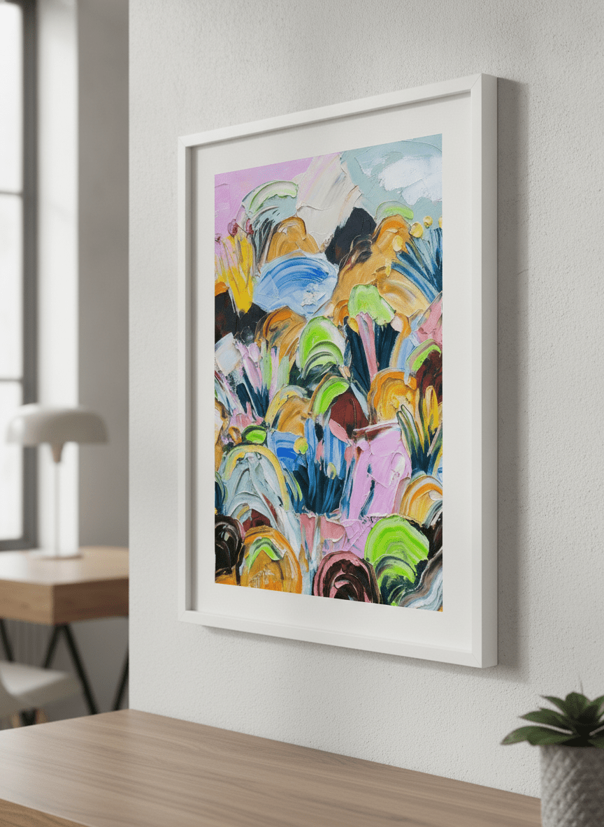 Contemporary wall art featured in a bright modern office workspace