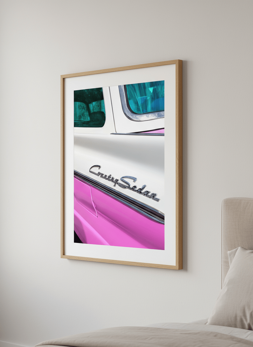 Minimalist artwork displayed in a calm, light-filled bedroom interior