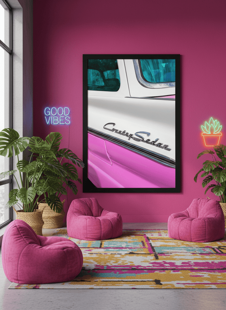Bold wall art styled in a colourful, eclectic modern home