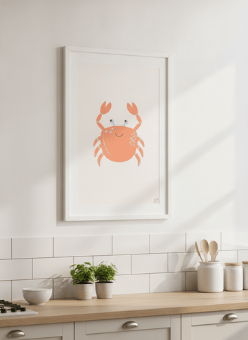 Artwork styled on the wall of a bright modern kitchen
