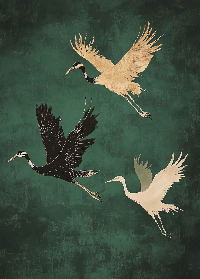 Trio of Cranes Flying Wall Art,frame