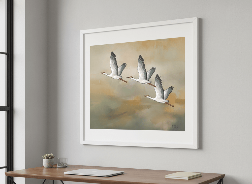 Contemporary wall art featured in a bright modern office workspace