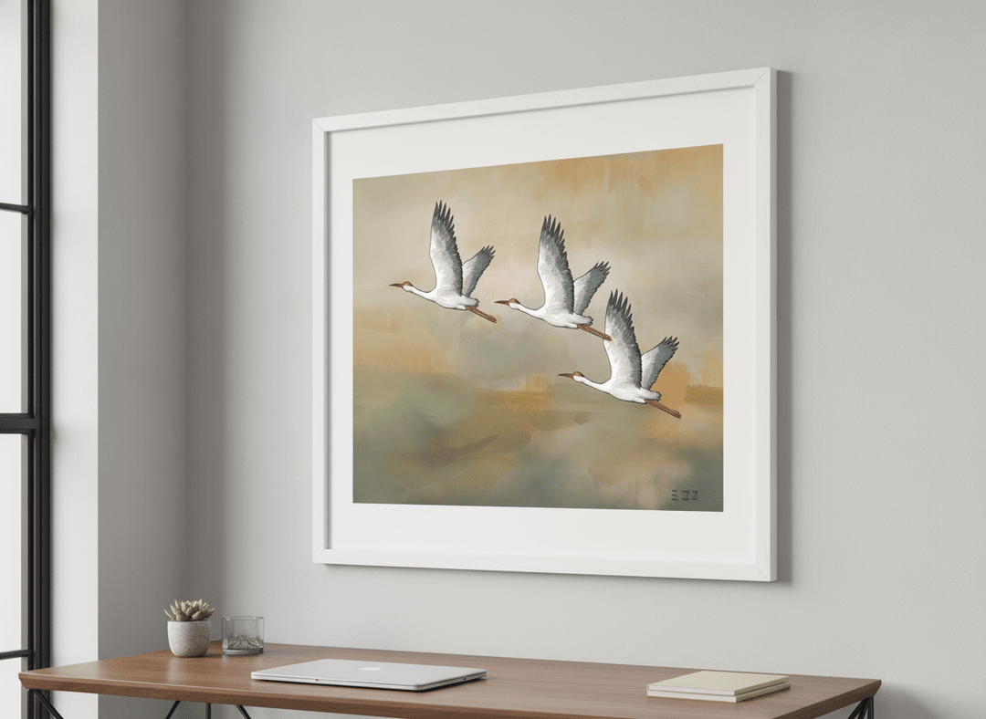 Contemporary wall art featured in a bright modern office workspace