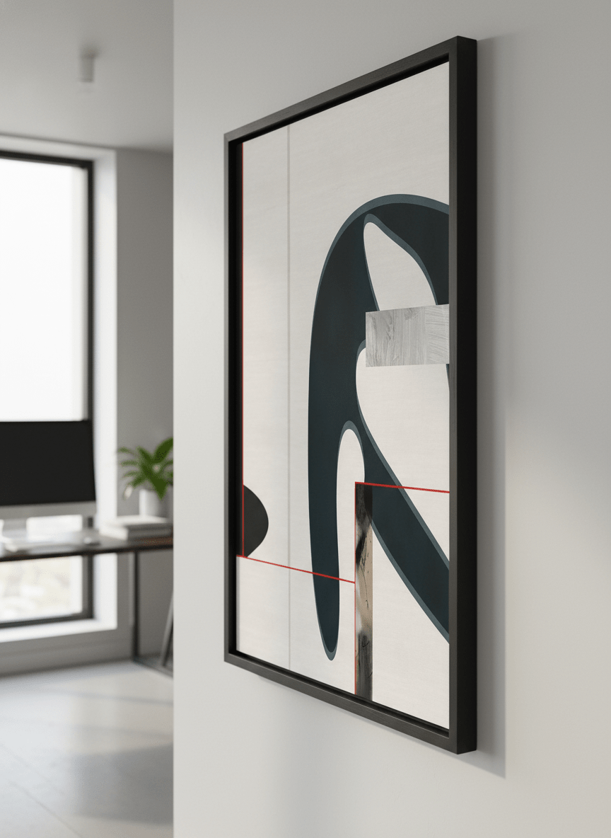 Contemporary wall art featured in a bright modern office workspace