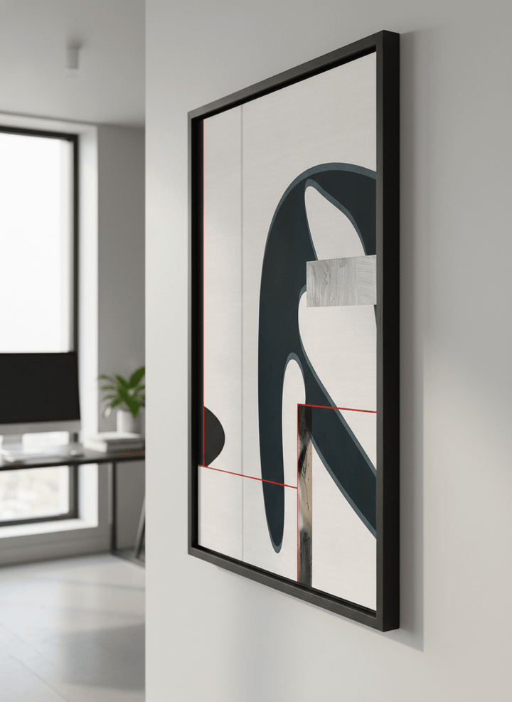 Contemporary wall art featured in a bright modern office workspace