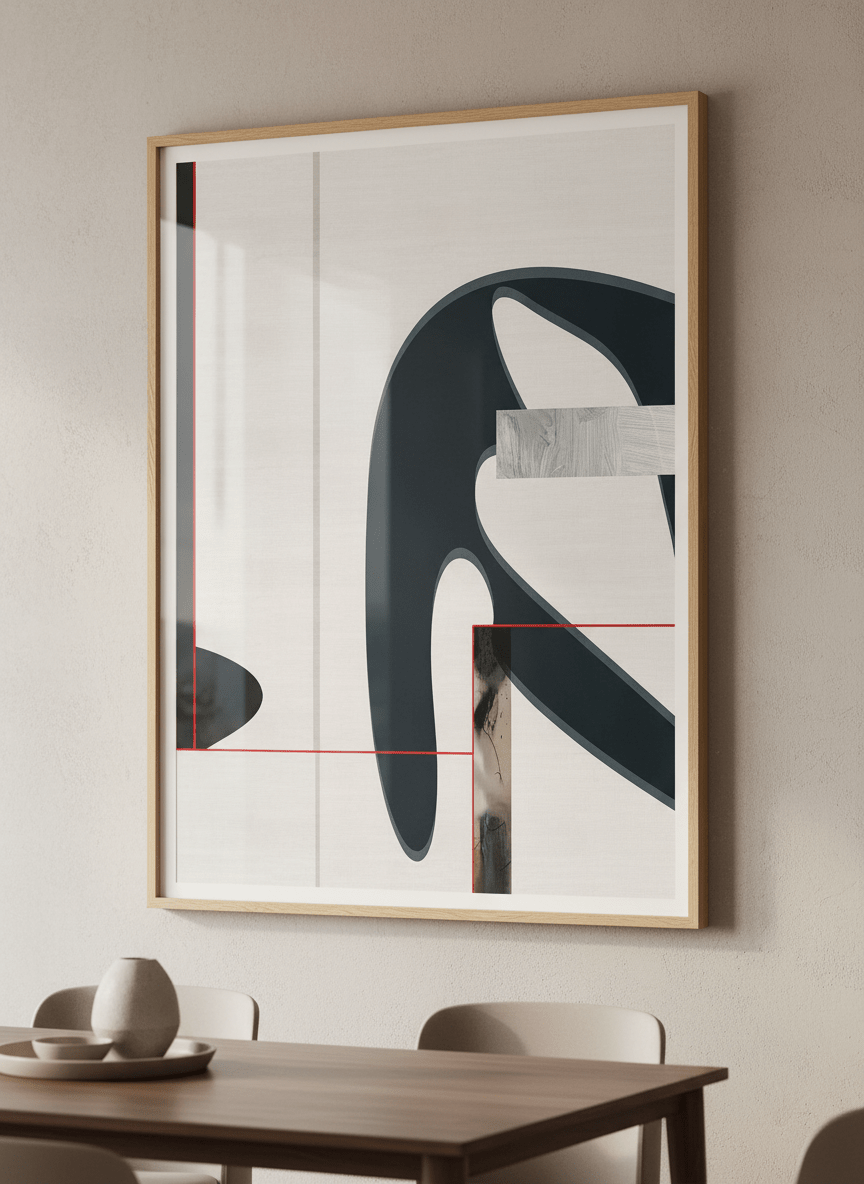 Wall art styled above a dining table in a contemporary home