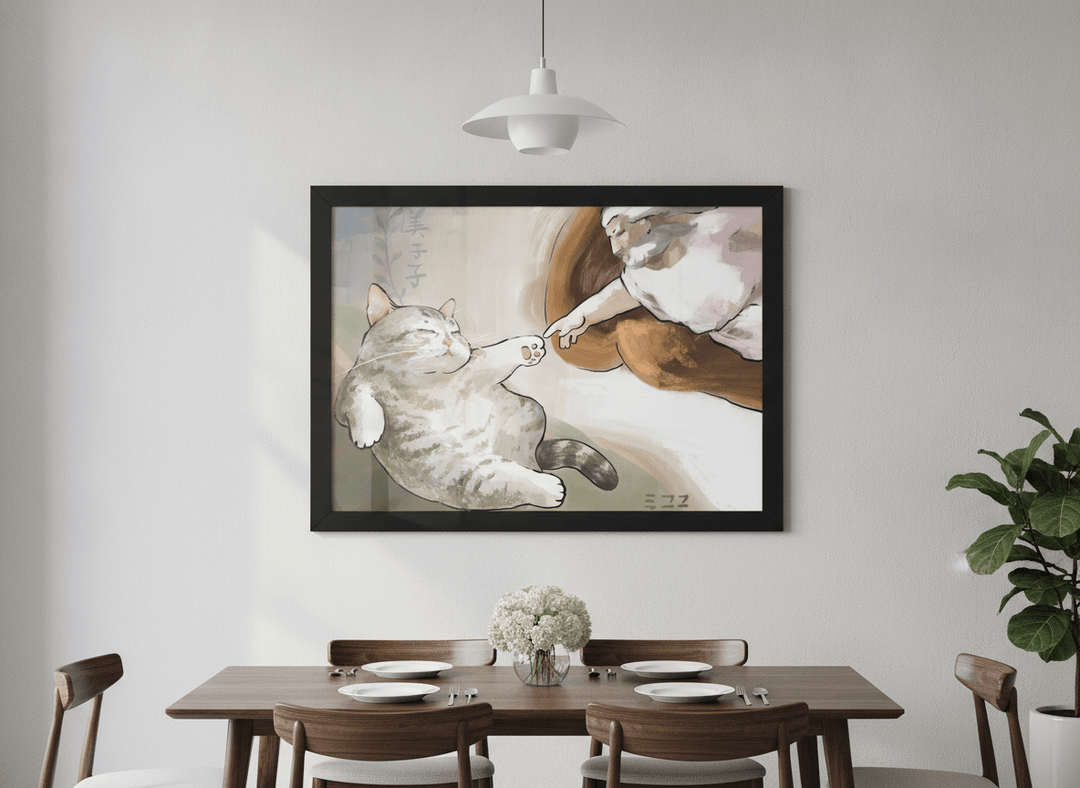 Wall art styled above a dining table in a contemporary home