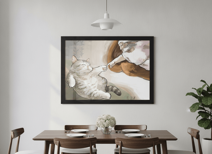 Wall art styled above a dining table in a contemporary home