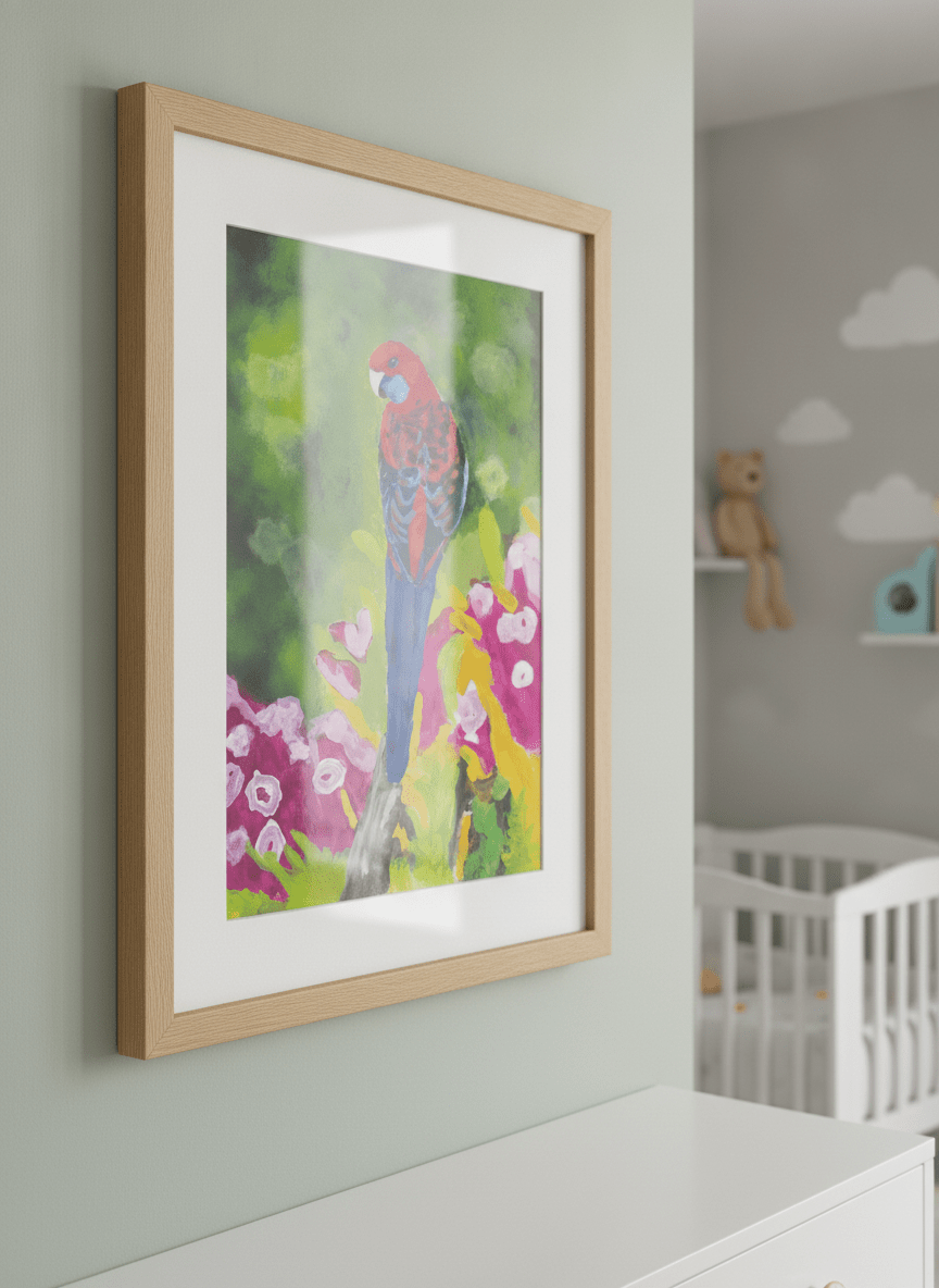 Soft neutral wall art styled in a serene nursery with pastel tones