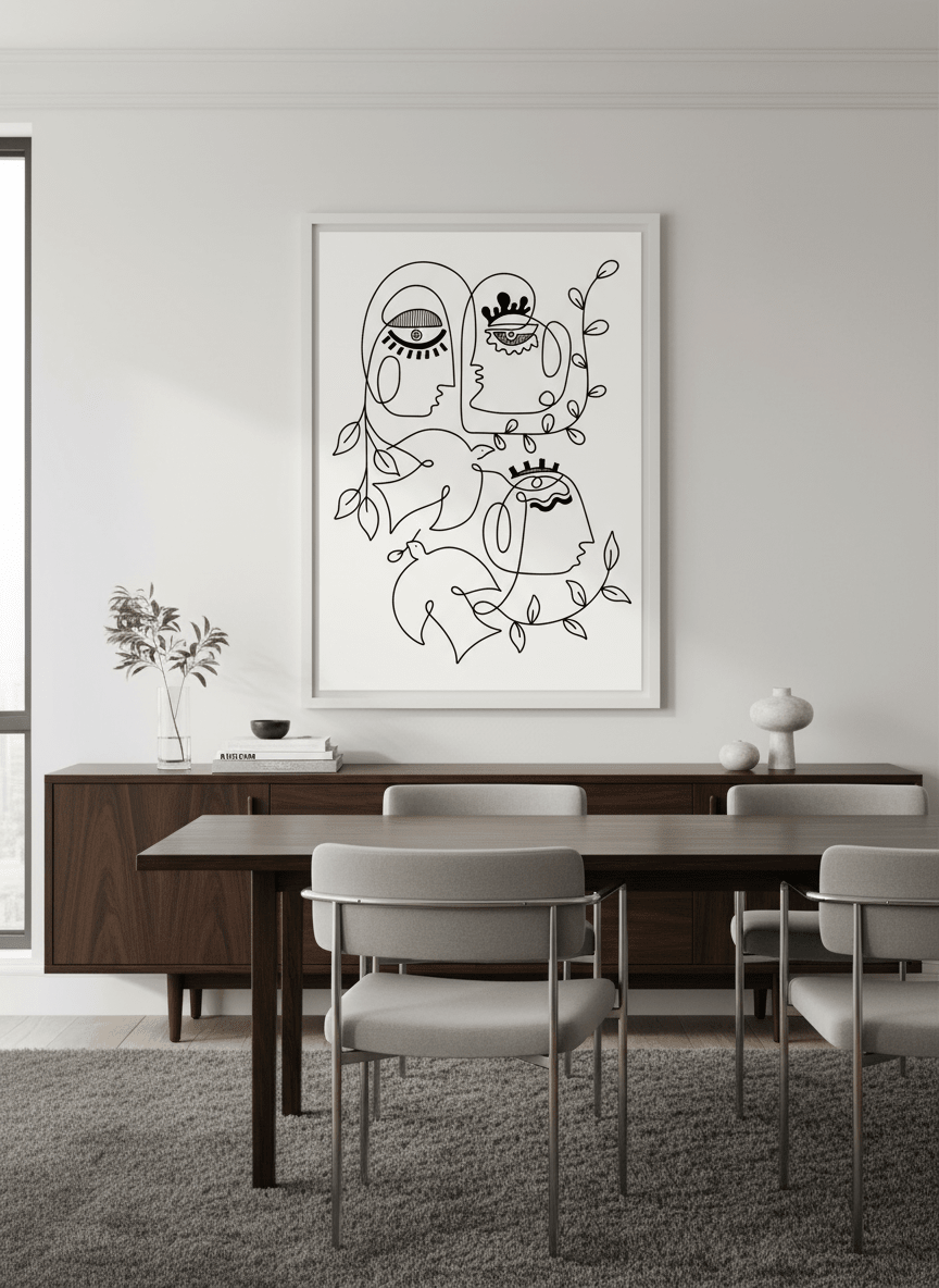 Monumental artwork centred on a feature wall in a luxe interior